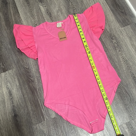 NWT Grace & Emma Love On Top Bodysuit in Hot Pink with Ruffle Sleeves - Picture 12 of 16